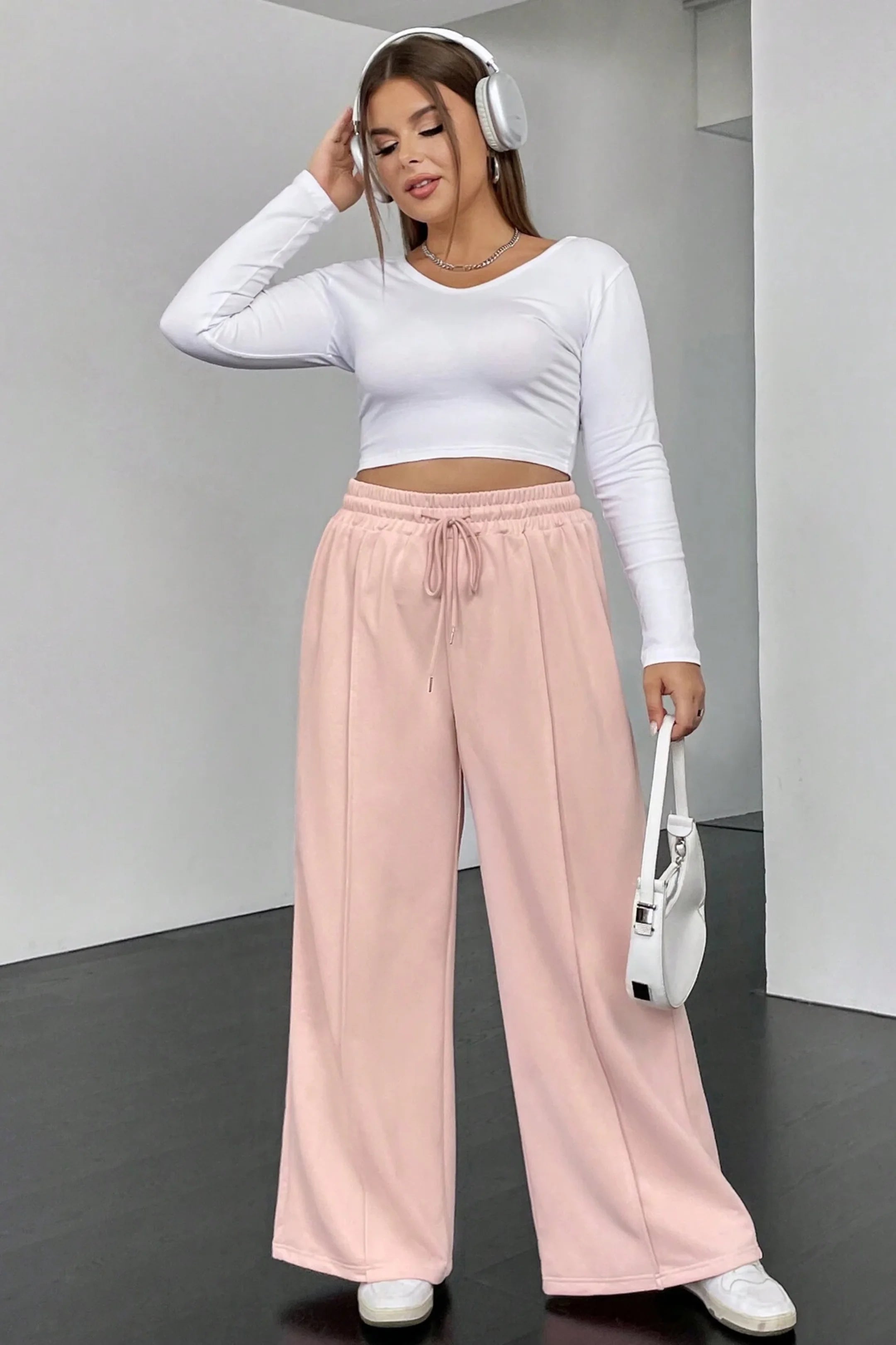 Light Pink Wide Leg Seam Trousers Denim600