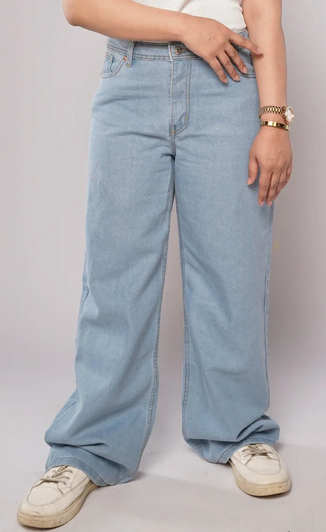 D600 - Light Blue High Waist Wide Leg Jeans