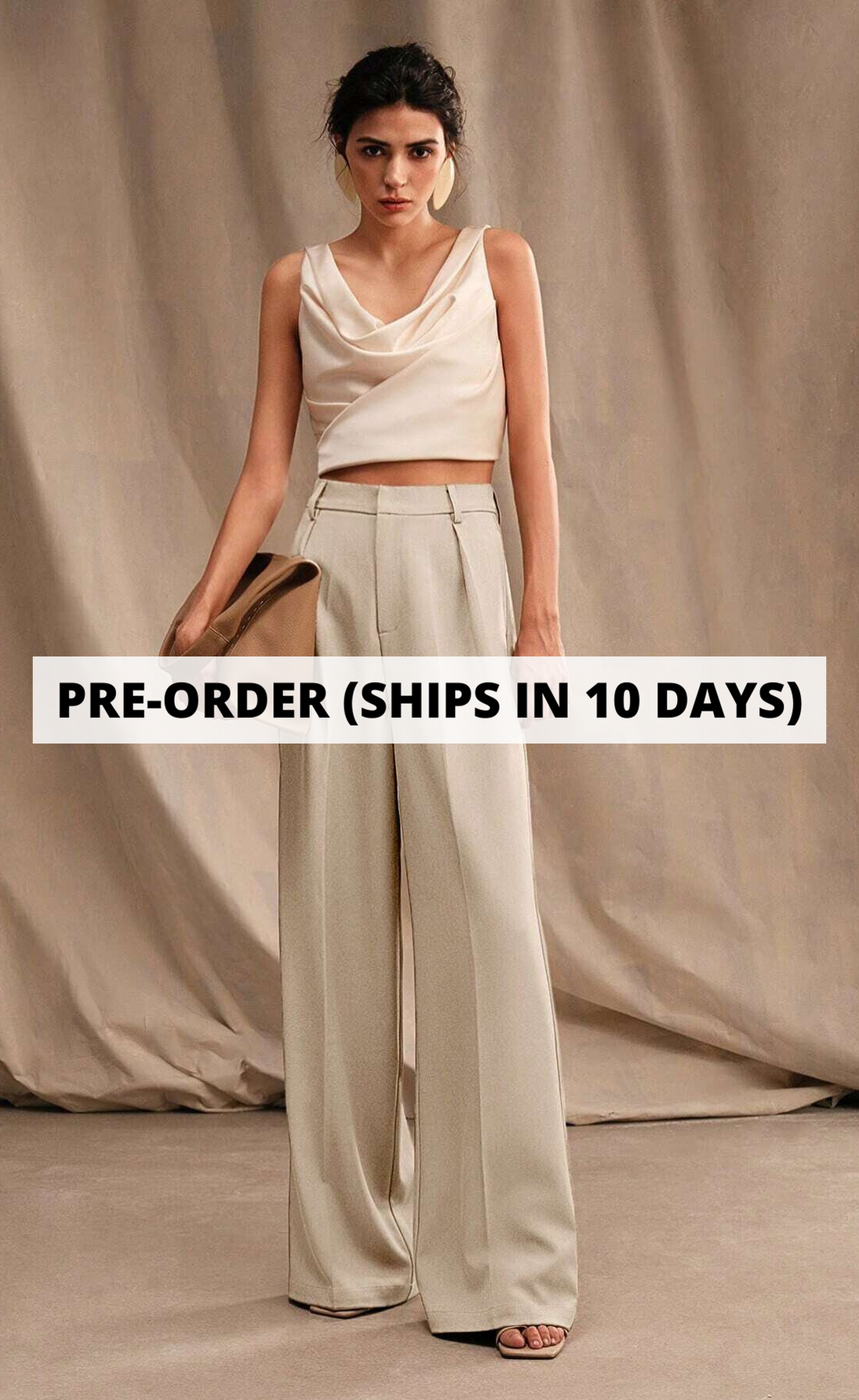 D600 Tailored Wide-Leg Pants - Beige | Pre-Order (Ships in 10 Days)