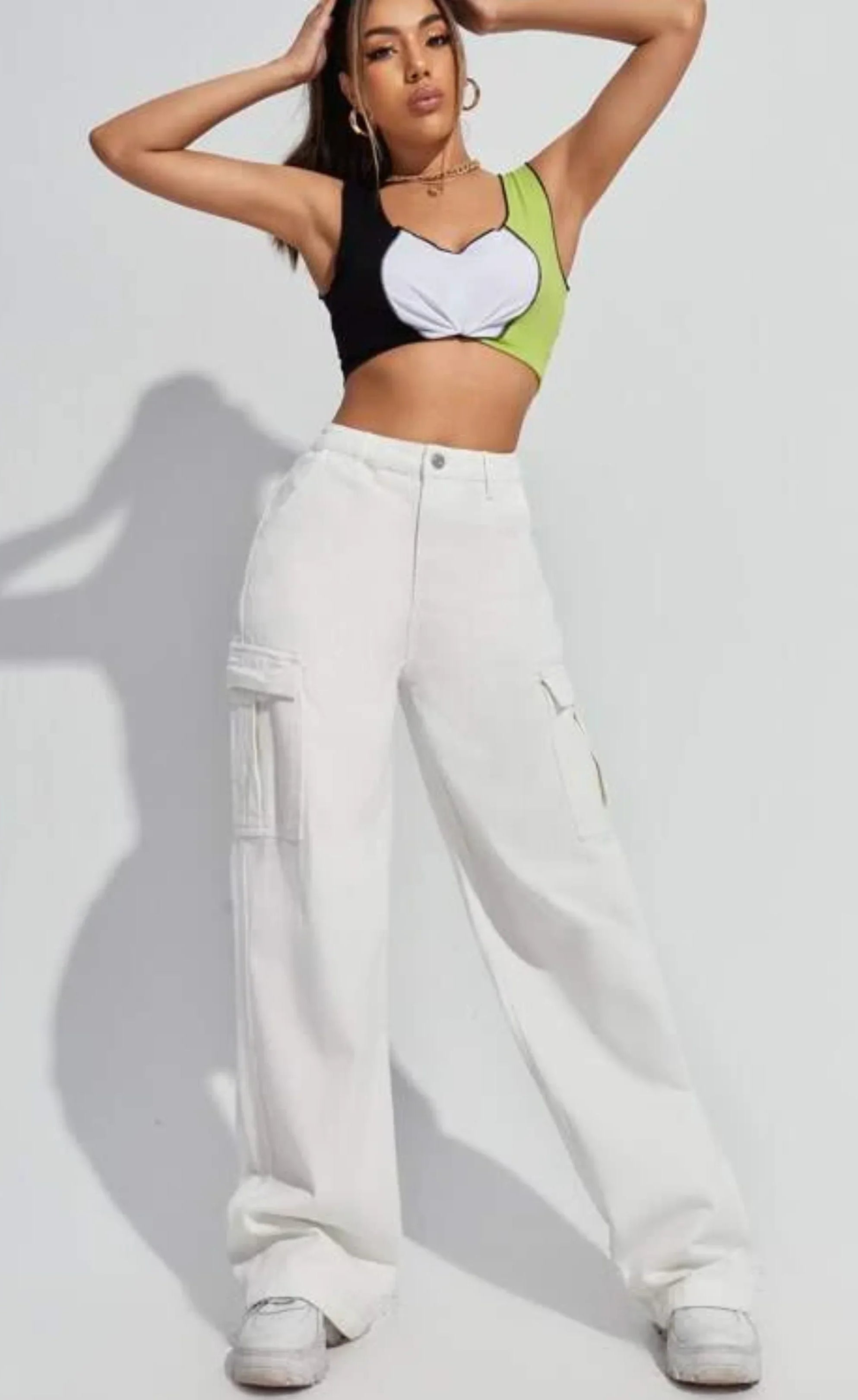 White Cargo High-Waist Wide-Leg Jeans (MINOR FAULT)