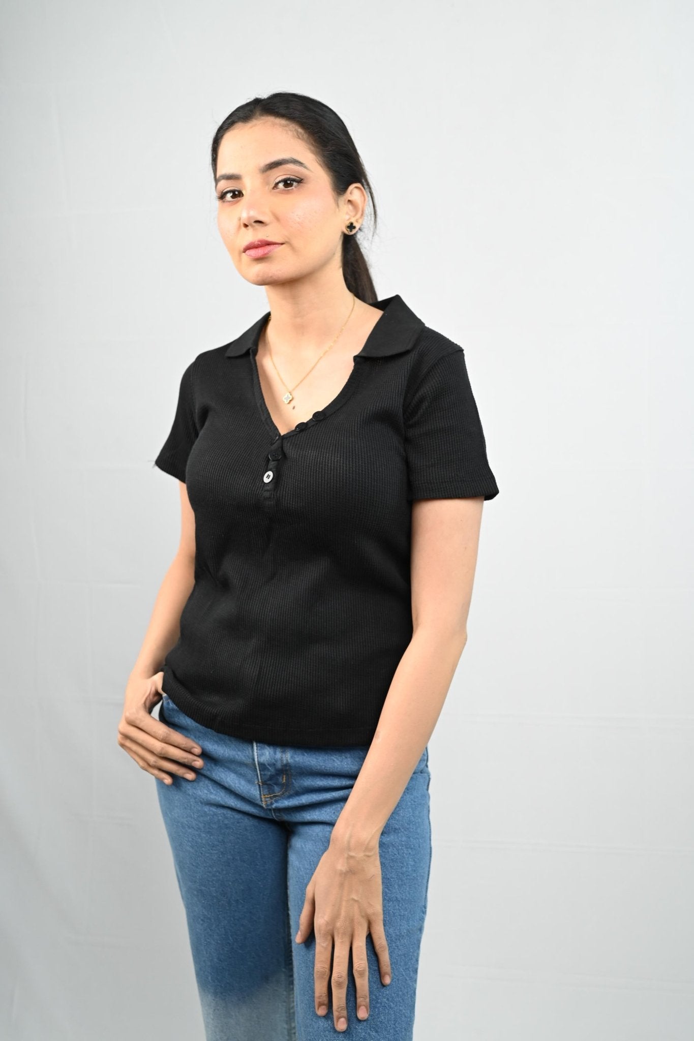 1050~Ribbed BONNIE Short Sleeved Polo main image 0