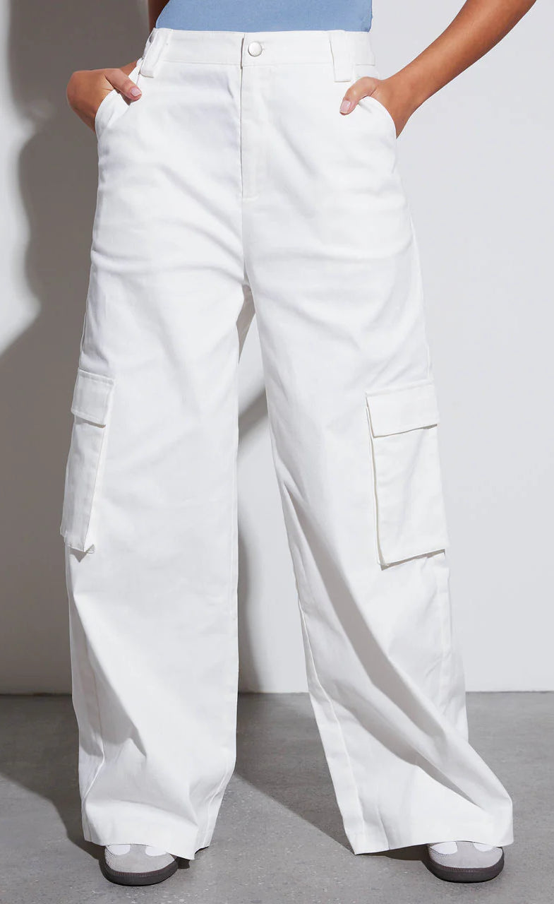 Baggy Palazzo Cargo Wide Leg Jeans - White – Denim600